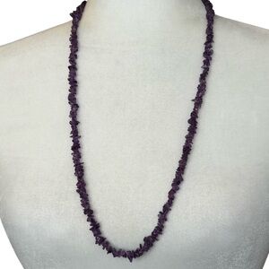 Amethyst Chip Nugget Necklace 29” Long Strand Gemstone